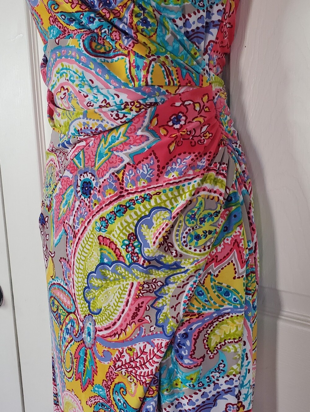 Ralph Lauren Multicolor Paisley Midi Dress Green Label Sleeveless Slit Size 4 - Picture 5 of 13